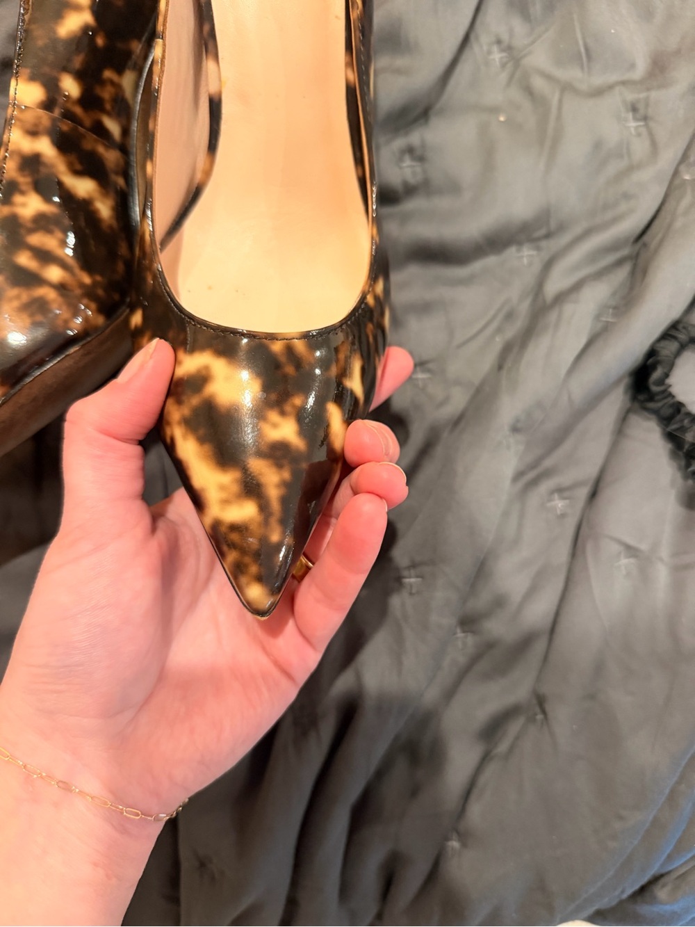 kate spade | Tortoiseshell Patent Leather Pointed-Toe Pumps - Brown/Black (7M) - Picture 9 of 10